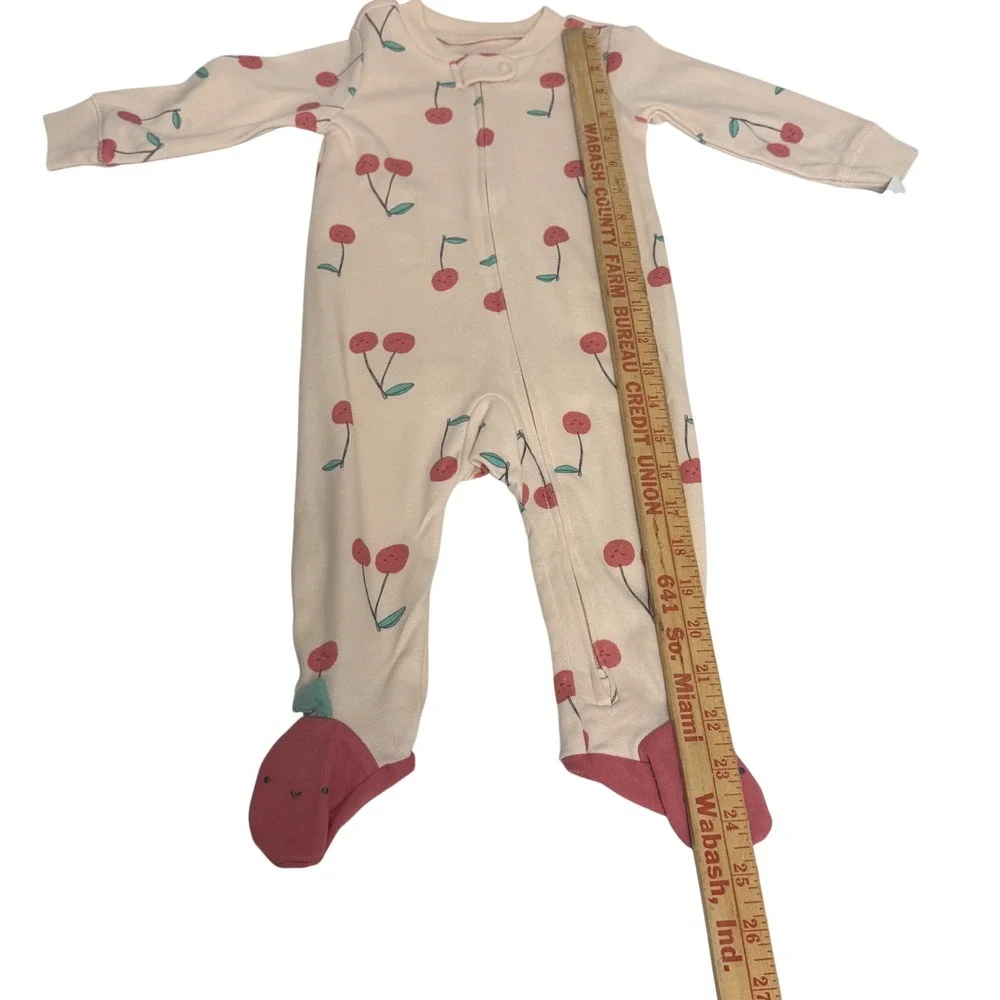 Carters 9M Pink Cherry Print Cotton Footed Pajamas 2-Way Zip Sleep Play NWT